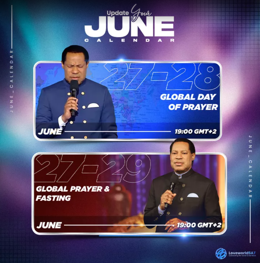 The Global Day of Prayer forms part of a spiritually charged line-up of programs with Pastor Chris this June.